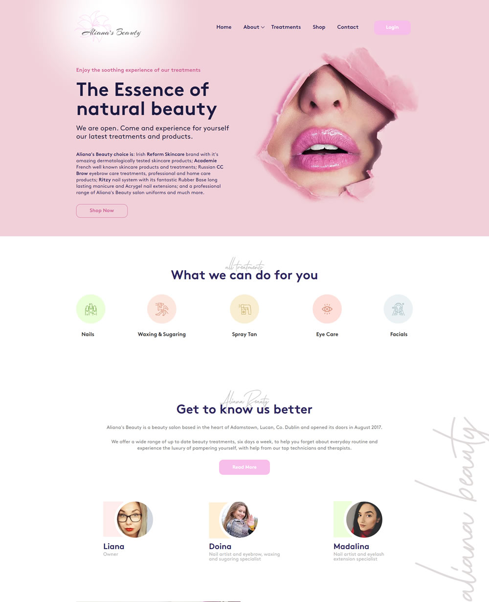 Alianas Beauty - new website design and website management