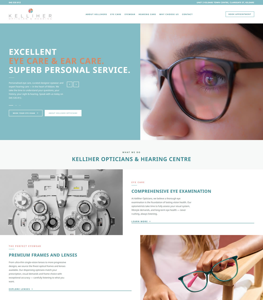 Kelliher's Opticians Kildare - new website design and site management/hosting